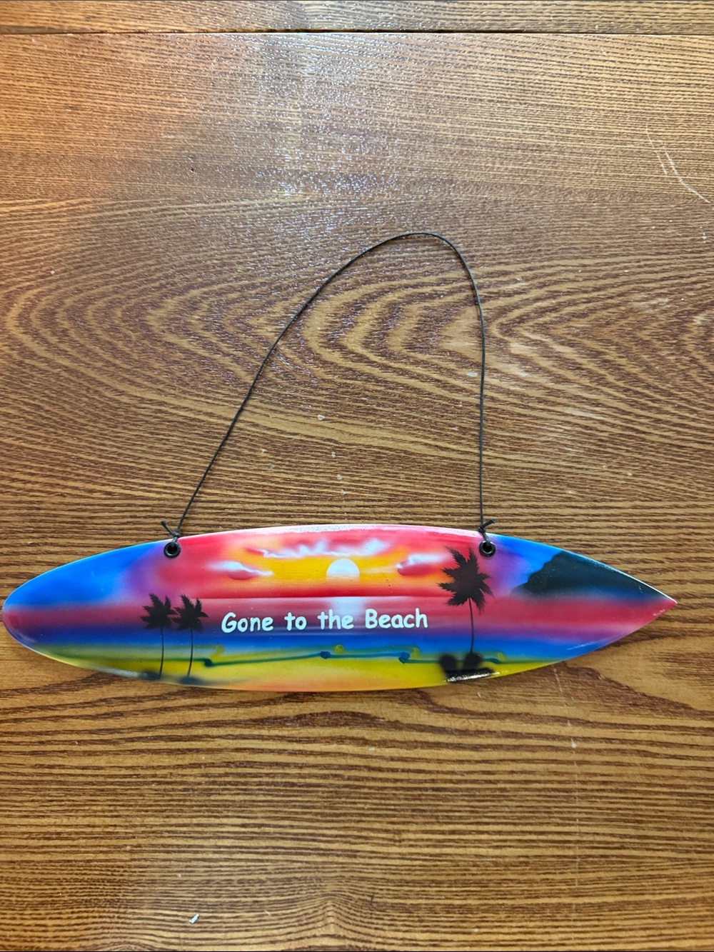 Gone to the Beach Surfboard Wall Sign - Multi‑Color Tropical Decor 12” x 3”